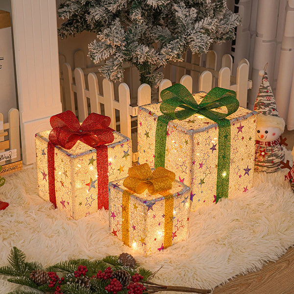 Light-Up Christmas Gift Box Decoration with Bow, Luminous Outdoor Holiday Decor for Home & Yard