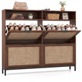 Boho Shoe Cabinet with 4 Flip Drawers & Open Shelves, Freestanding Entryway Shoe Organizer - Image  - Buy from fishymint