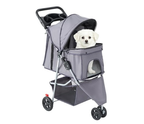 Foldable Pet Stroller for Dogs & Cats, Lightweight Travel Carrier with Storage Basket for Small to Medium Pets - Image FALSE - Buy from fishymint