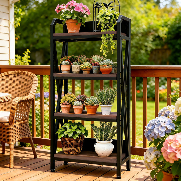 4-Tier Bakers Rack with Metal & Wooden Shelves, Kitchen Storage Organizer for Pantry, Garage & Bathroom