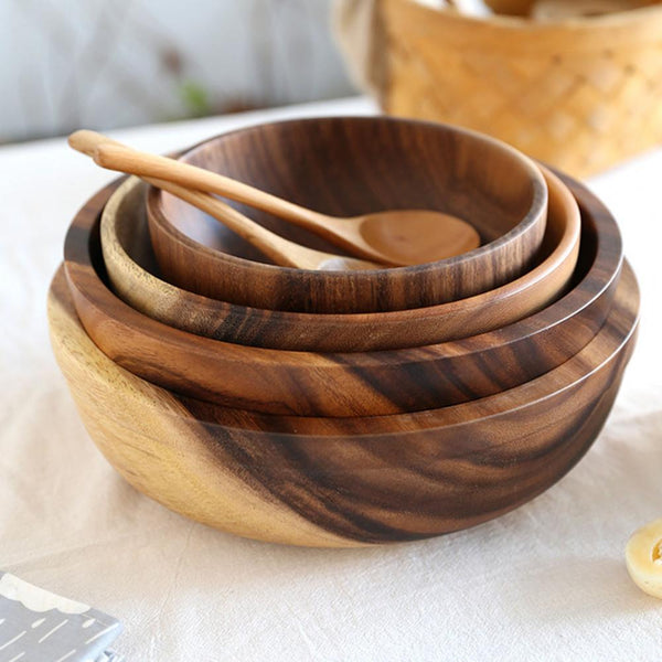 Natural Wooden Serving Bowl for Fruit & Salad, Kitchen Food Bowl for Home and Restaurant Dining