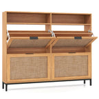 Boho Shoe Cabinet with 4 Flip Drawers & Open Shelves, Freestanding Entryway Shoe Organizer - Image  - Buy from fishymint