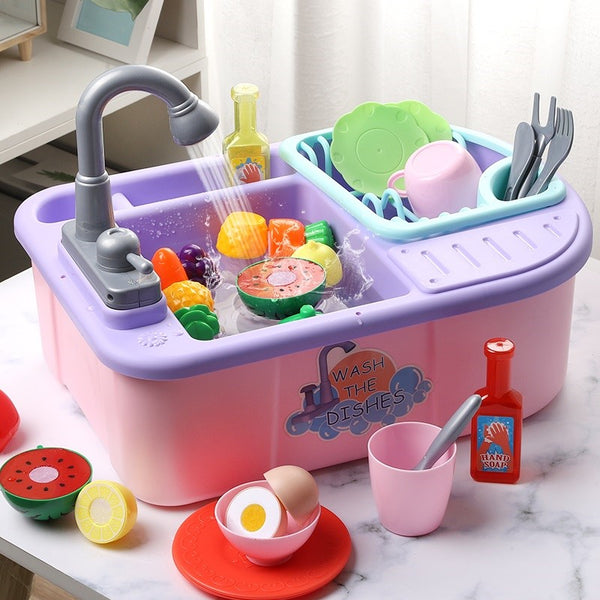 Kids Dishwasher Pretend Play Toy, Kitchen Role-Play Washing & Household Activity Set