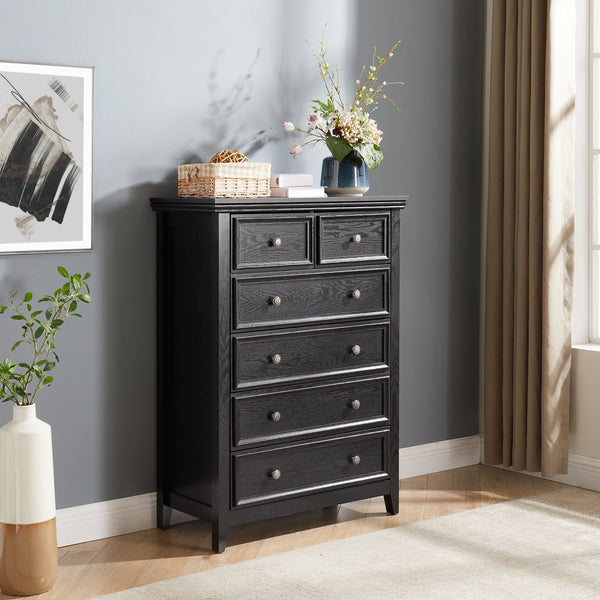 Modern 6-Drawer Dresser Cabinet, Black Chest of Drawers for Bedroom, Living Room & Clothes Storage