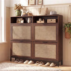 Boho Shoe Cabinet with 4 Flip Drawers & Open Shelves, Freestanding Entryway Shoe Organizer - Image  - Buy from fishymint