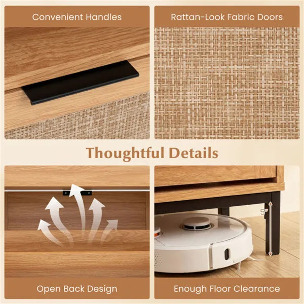 Boho Shoe Cabinet with 4 Flip Drawers & Open Shelves, Freestanding Entryway Shoe Organizer - Image  - Buy from fishymint