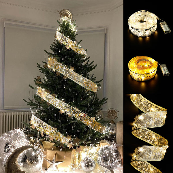 Christmas Ribbon Bow Fairy Lights, Decorative String Lights for Holiday Home, Party & Tree Decor
